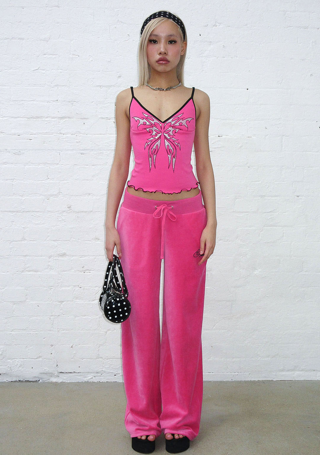 IDOL RHINESTONE FITTED CAMI TOP HOT PINK