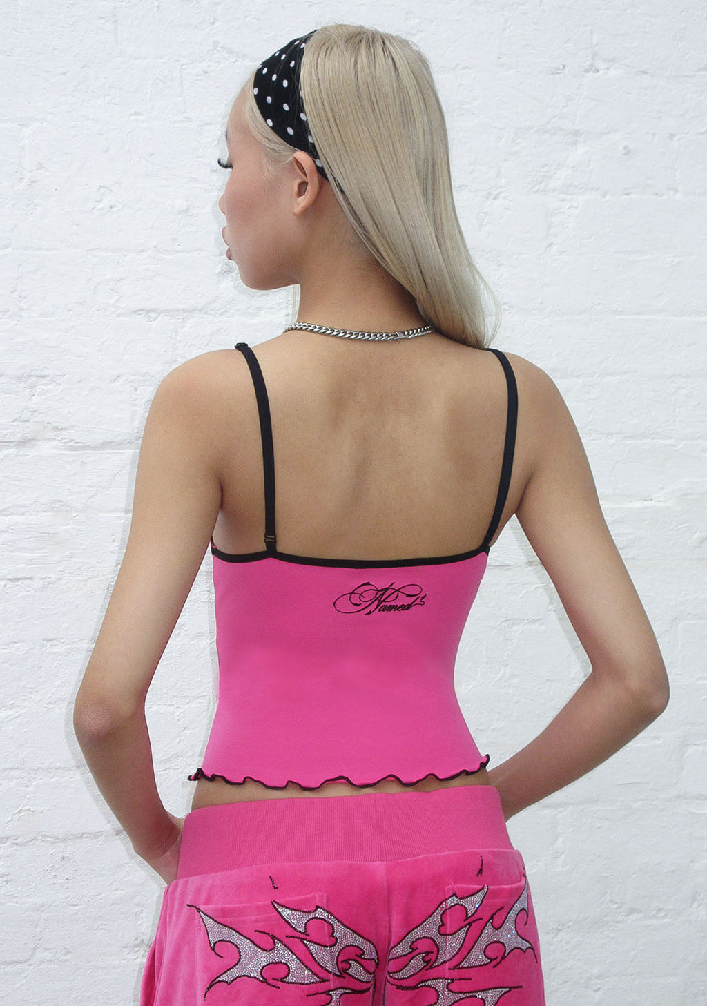 IDOL RHINESTONE FITTED CAMI TOP HOT PINK