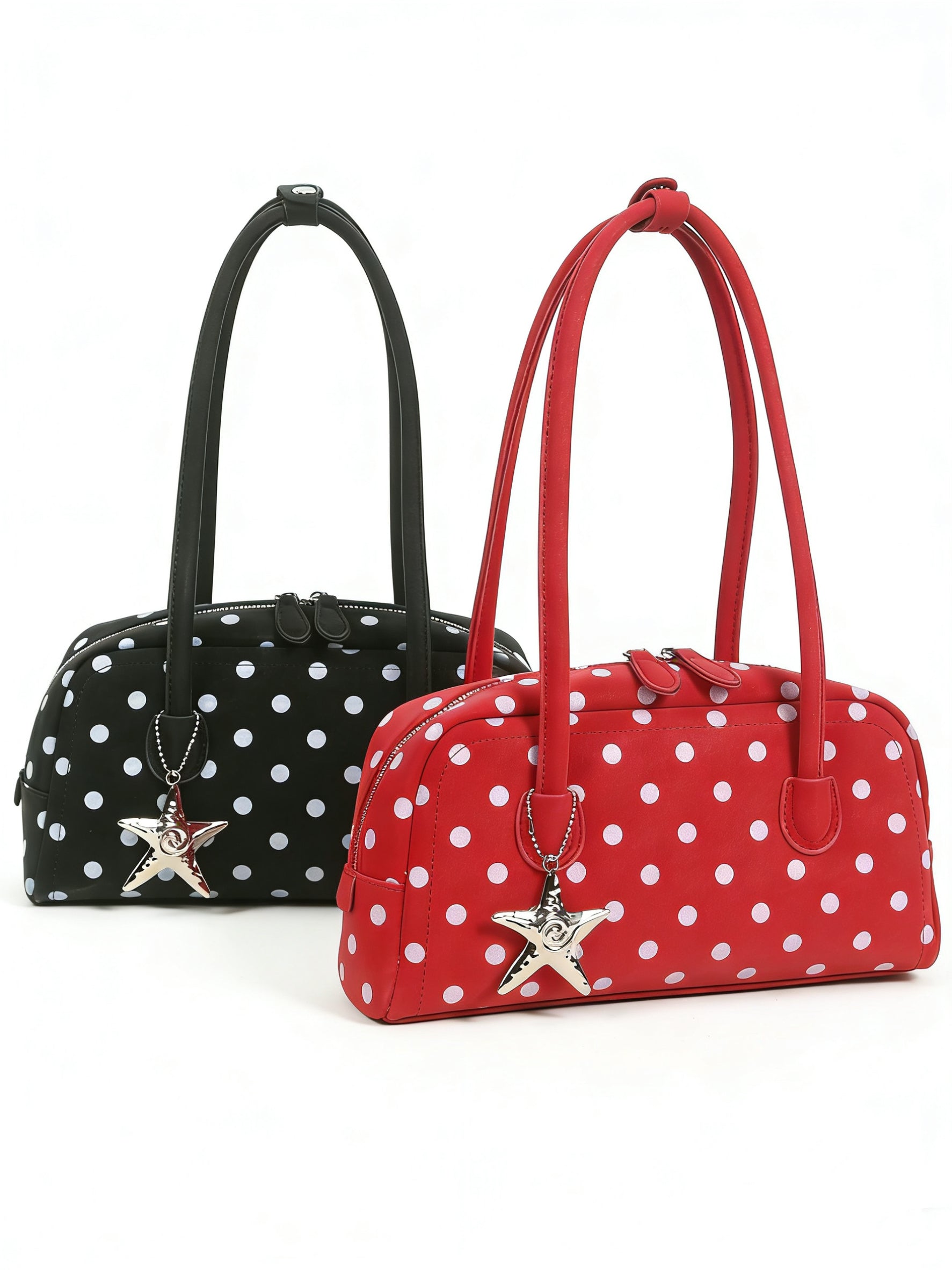 Girly Polka Dots Bag Handbags Shoulder Bag Top Handle Satchel Tote Bag with Starfish Charm