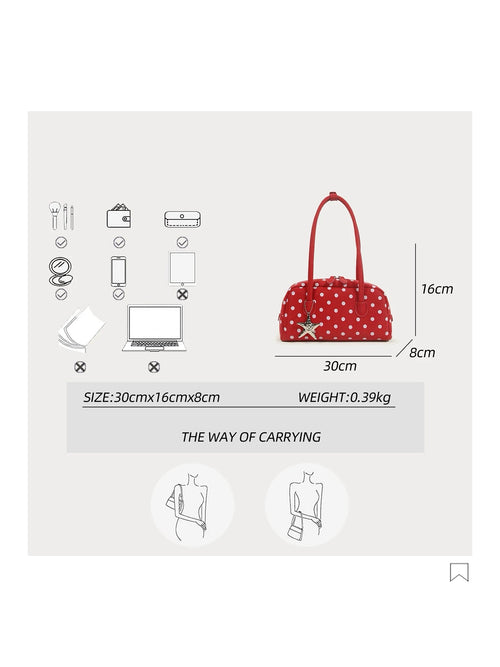 Girly Polka Dots Bag Handbags Shoulder Bag Top Handle Satchel Tote Bag with Starfish Charm