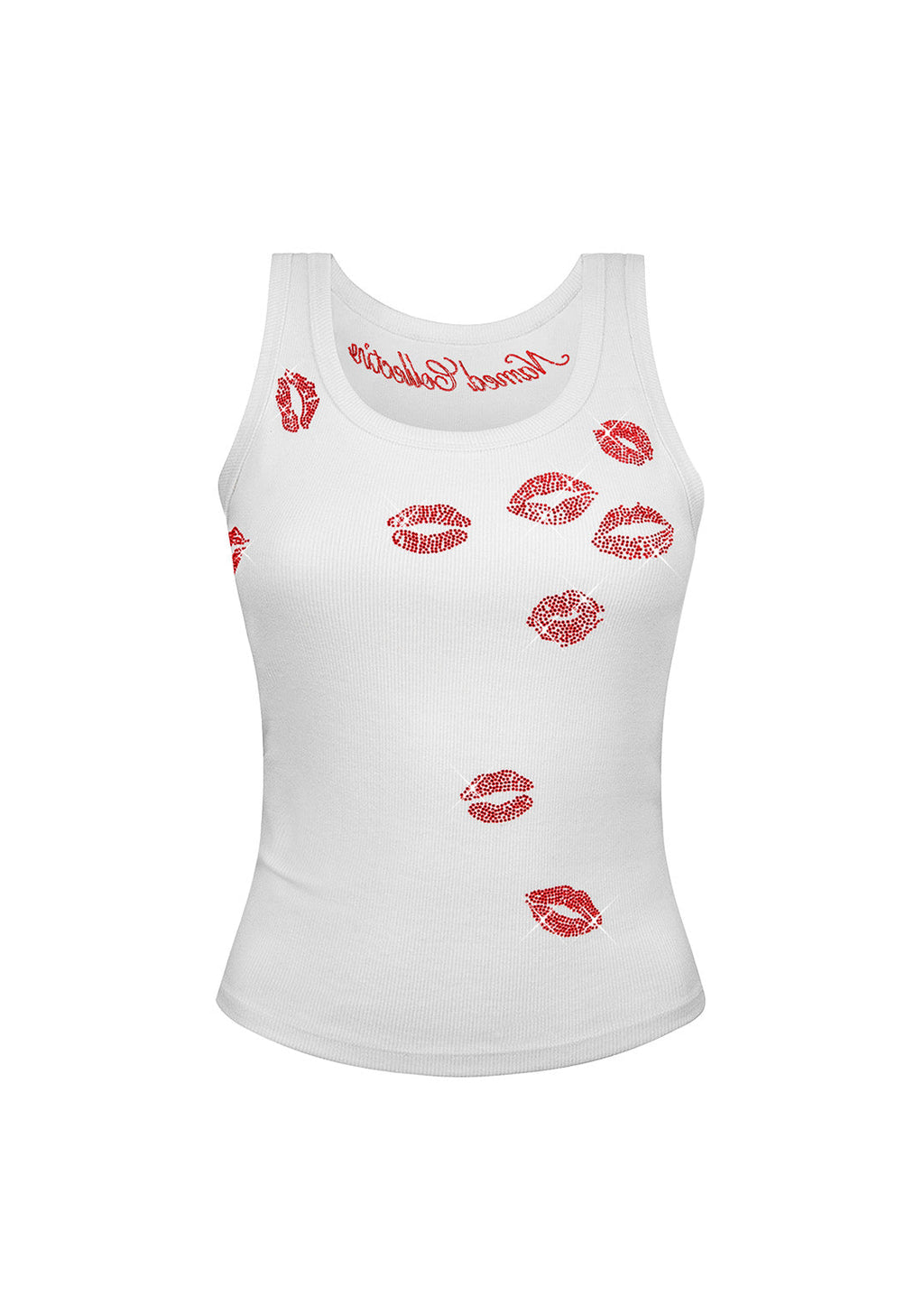 KISSES RHINESTONE RIBBED TANK WHITE