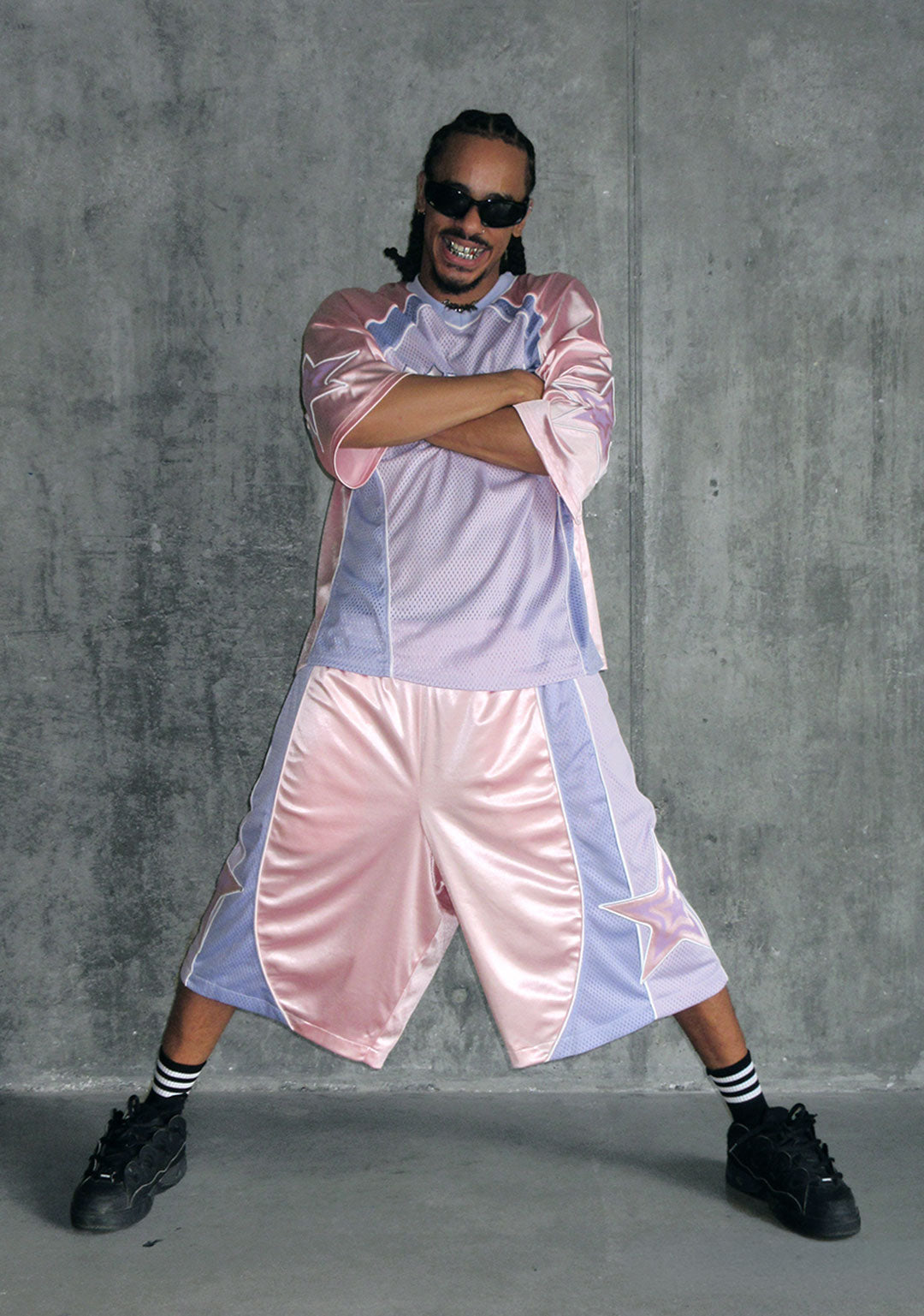 Nth ACTIVE AIRTEX MESH OVERSIZED SHORTS BABY PINK