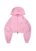GLITCH EYELET CROP ZIP HOODIE BABY PINK