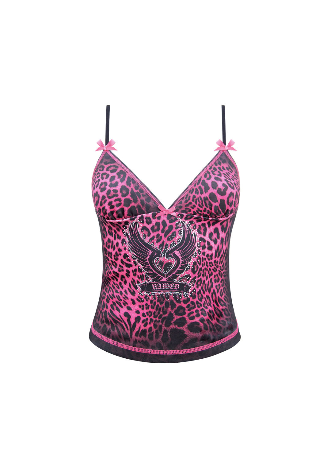 PRIMAL RHINESTONE FITTED CAMI TOP HOT PINK LEOPARD