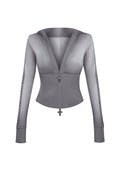 RUMOUR STUDDED FITTED ZIP HOODIE GRADIENT GREY