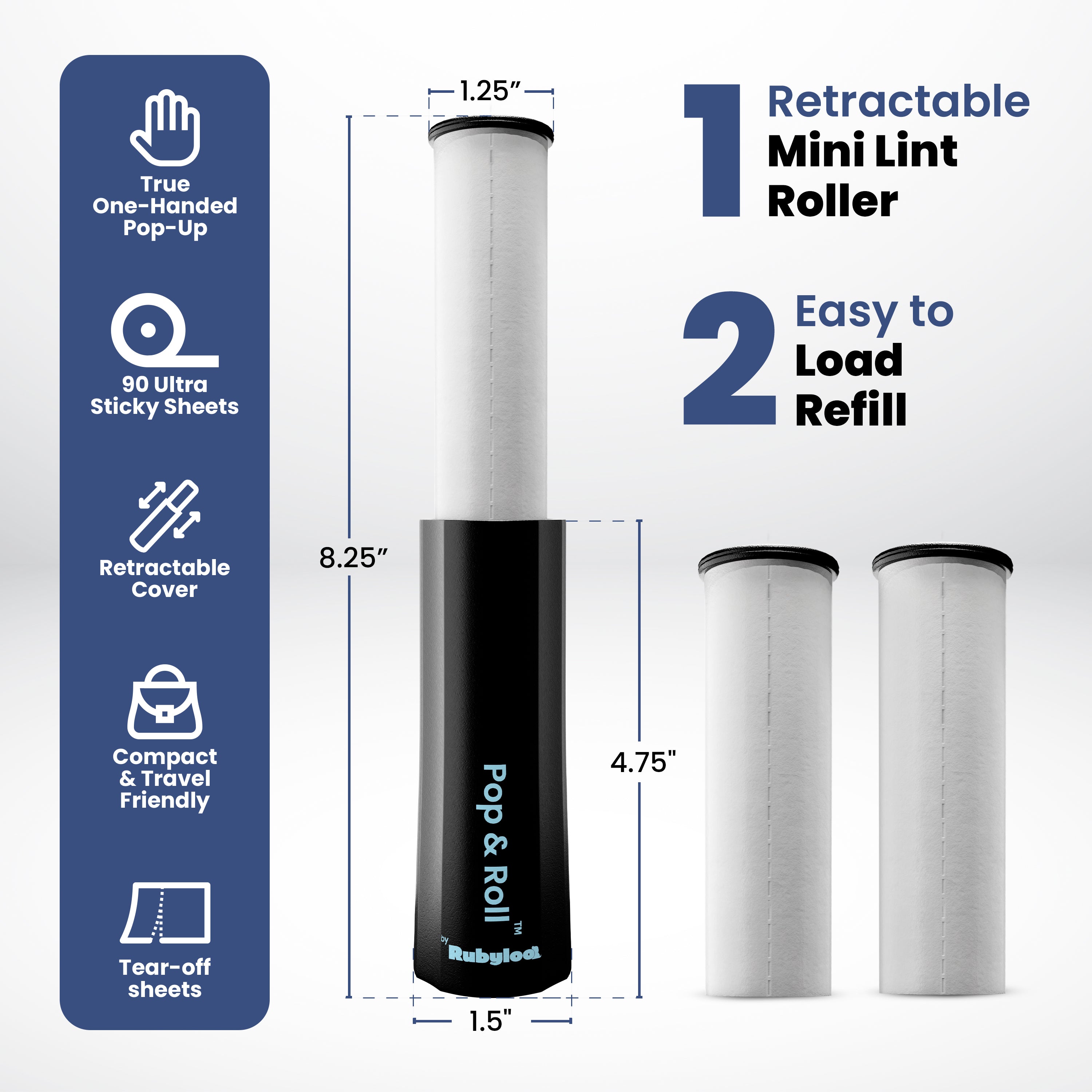 Mini Lint Roller for Pet Hair with 2 Refills