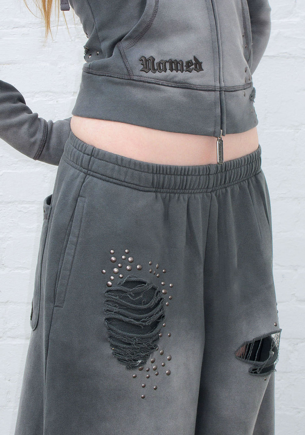 SHADOW STUDDED OVERSIZED SWEATSHORTS WASHED GREY