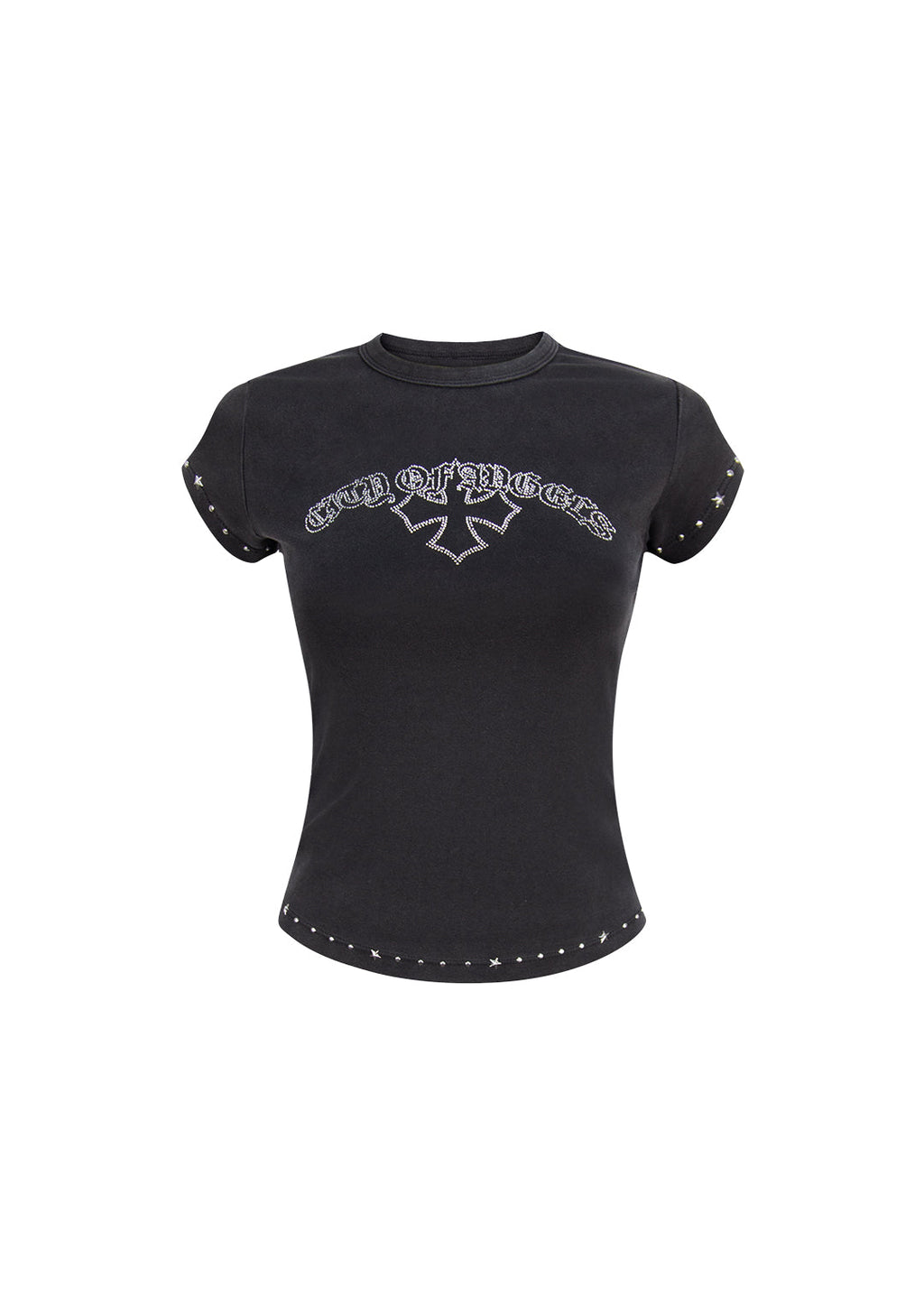 SYSTEM STUDDED SCULPT BABY TEE WASHED BLACK
