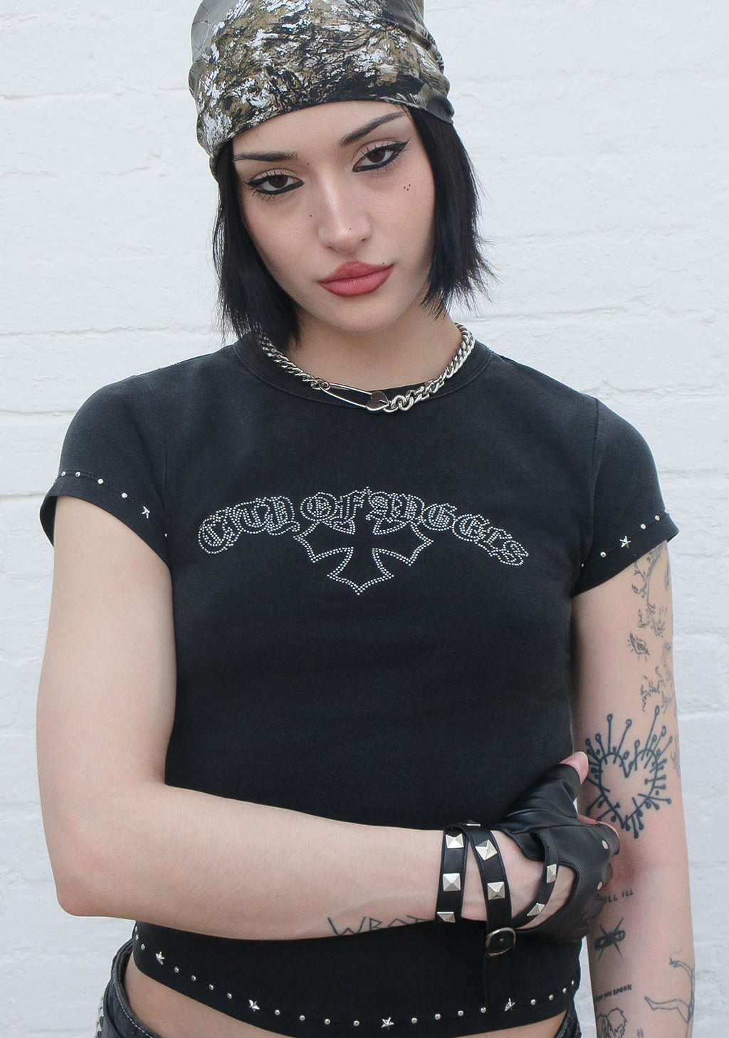 SYSTEM STUDDED SCULPT BABY TEE WASHED BLACK