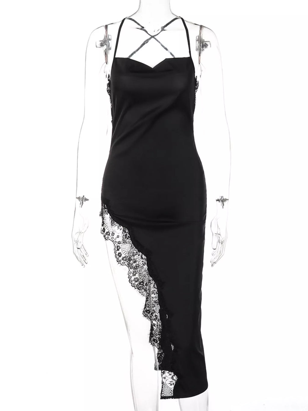 Lace Detail Split Spaghetti Strap Dress