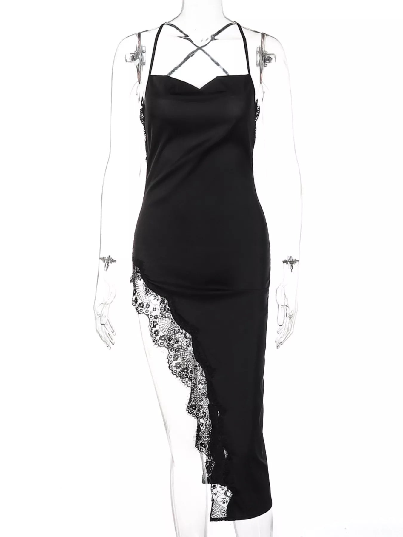 Lace Detail Split Spaghetti Strap Dress