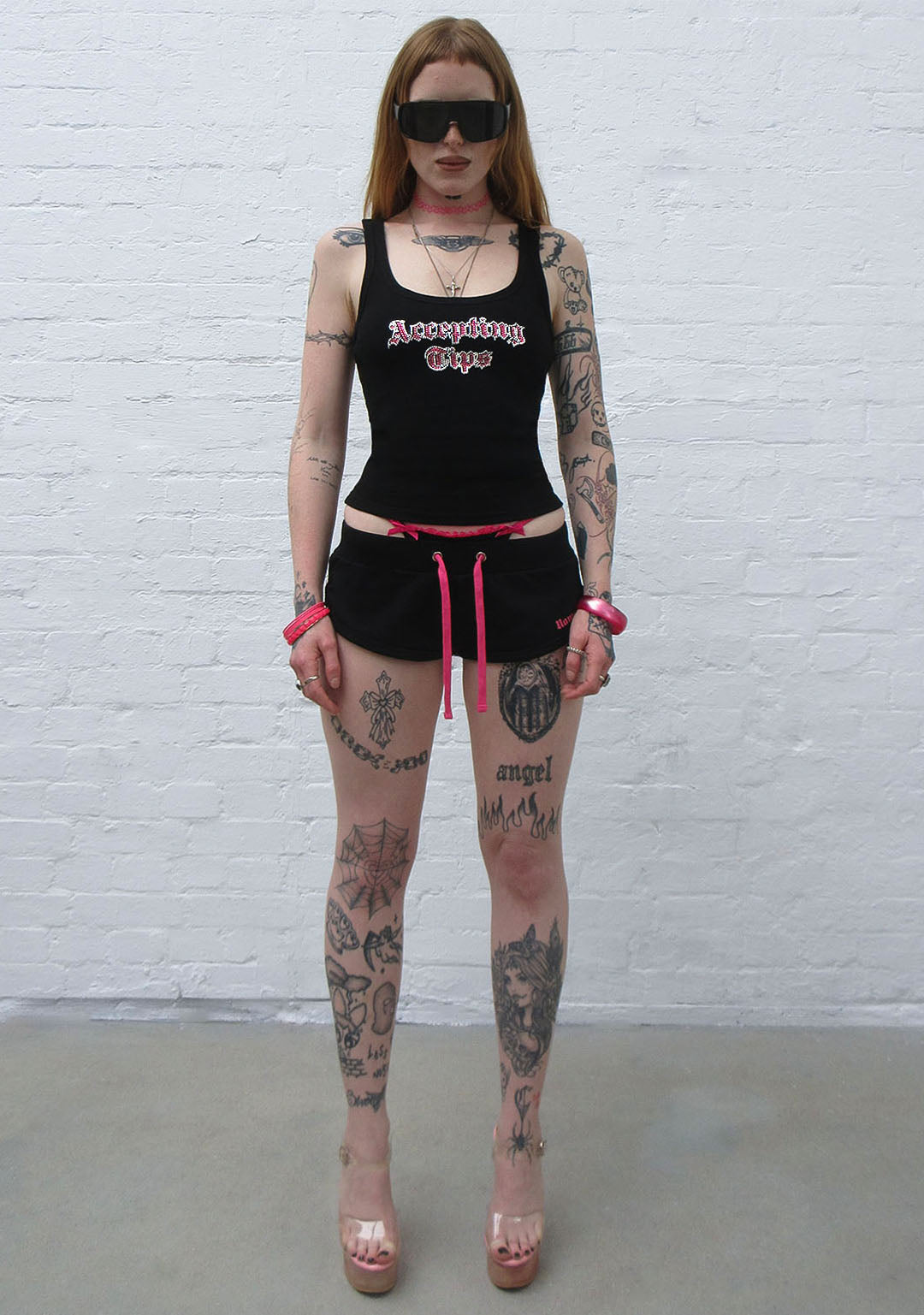 ACCEPTING TIPS RHINESTONE TANK TOP BLACK