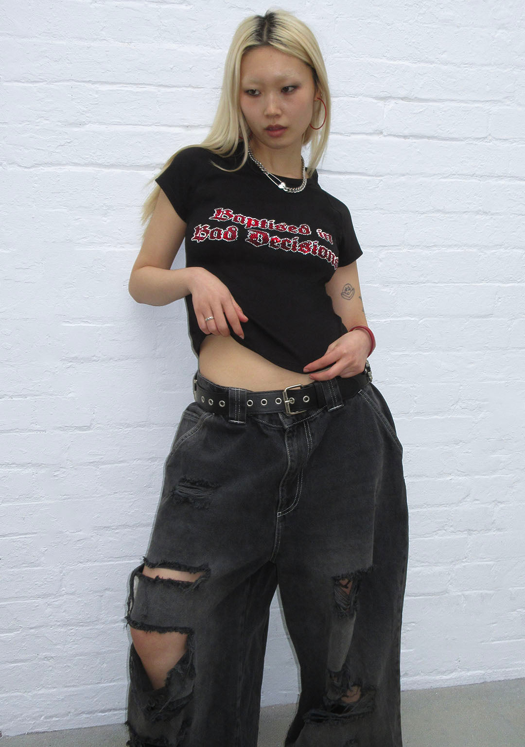 BAD DECISIONS RHINESTONE BABY TEE BLACK