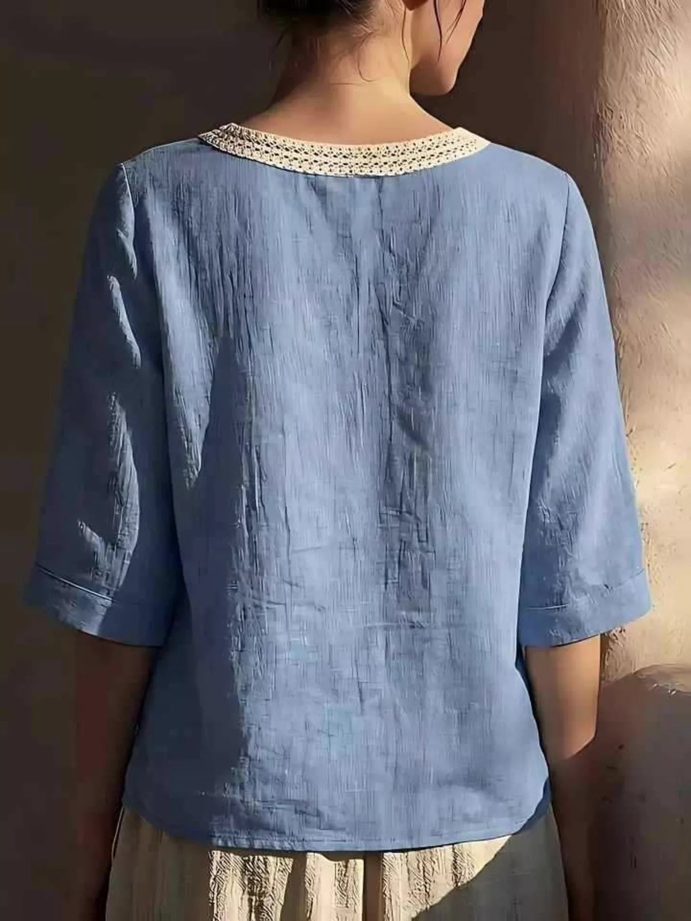 Full Size Lace Trim Short Sleeve Blouse Plus Size