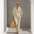 Women’s Stand Collar Button-Down Loose Straight Long Dress