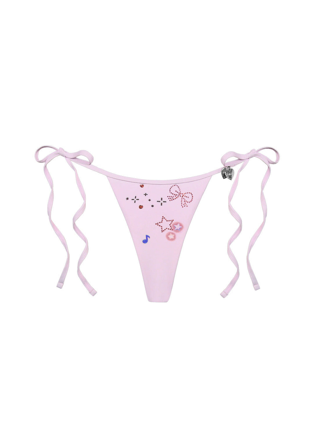 CHARM RHINESTONE THONG BIKINI BOTTOMS BABY PINK