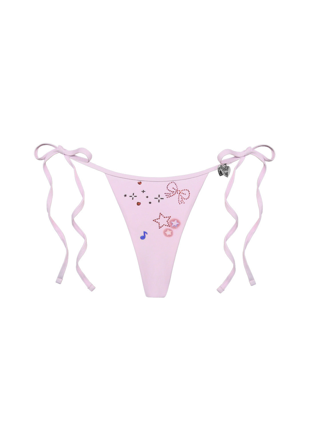 CHARM RHINESTONE THONG BIKINI BOTTOMS BABY PINK