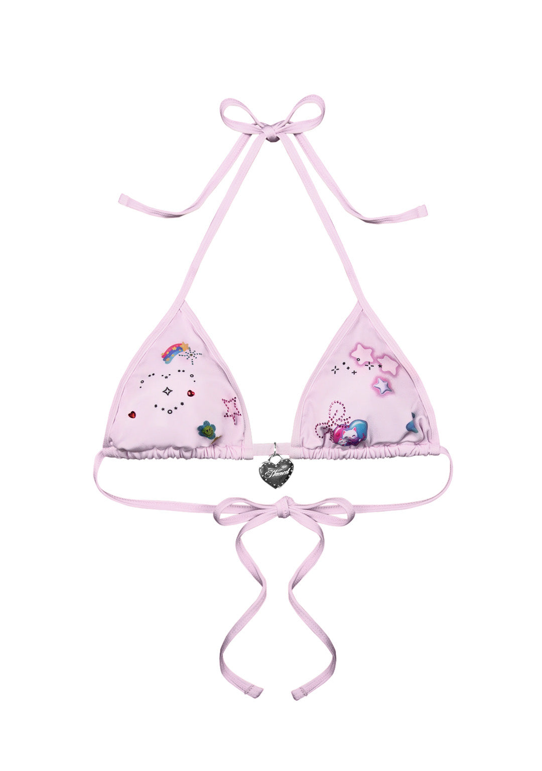 CHARM RHINESTONE TRIANGLE BIKINI TOP BABY PINK