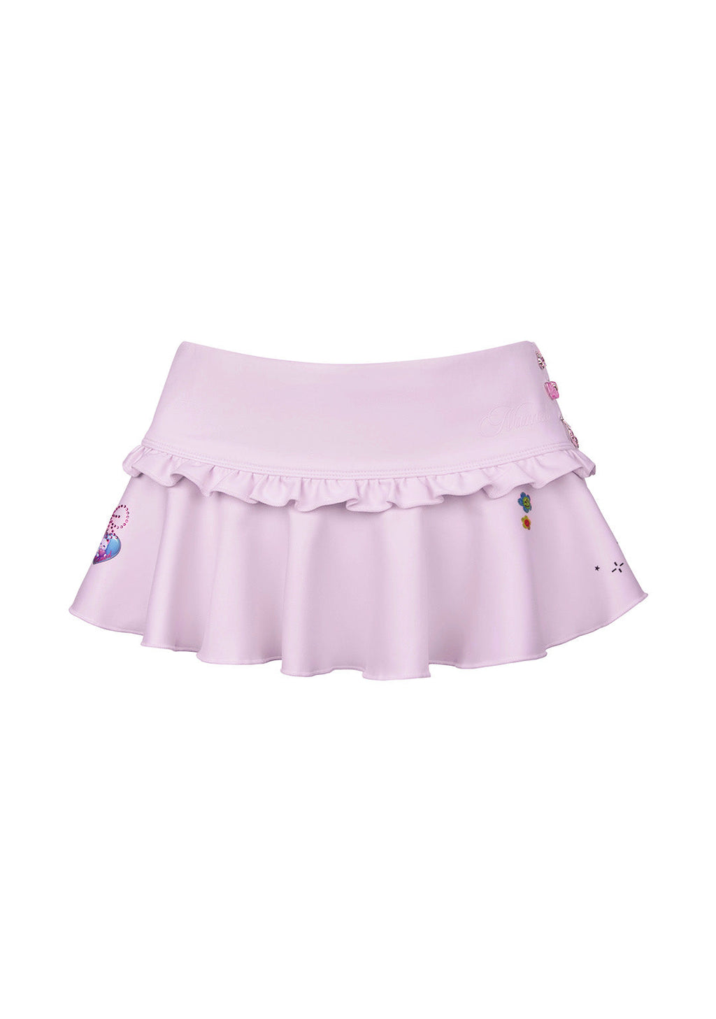 CHARM RHINESTONE MICRO SWIM SKIRT BABY PINK