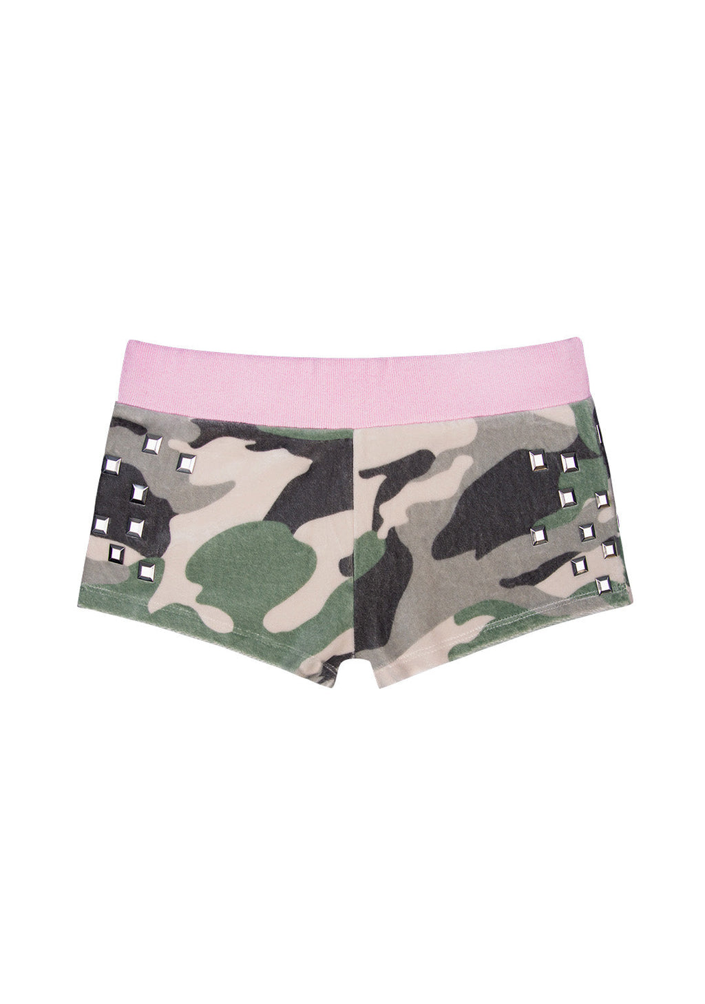 COLLIDE STUDDED VELOUR MICRO SHORTS CAMO
