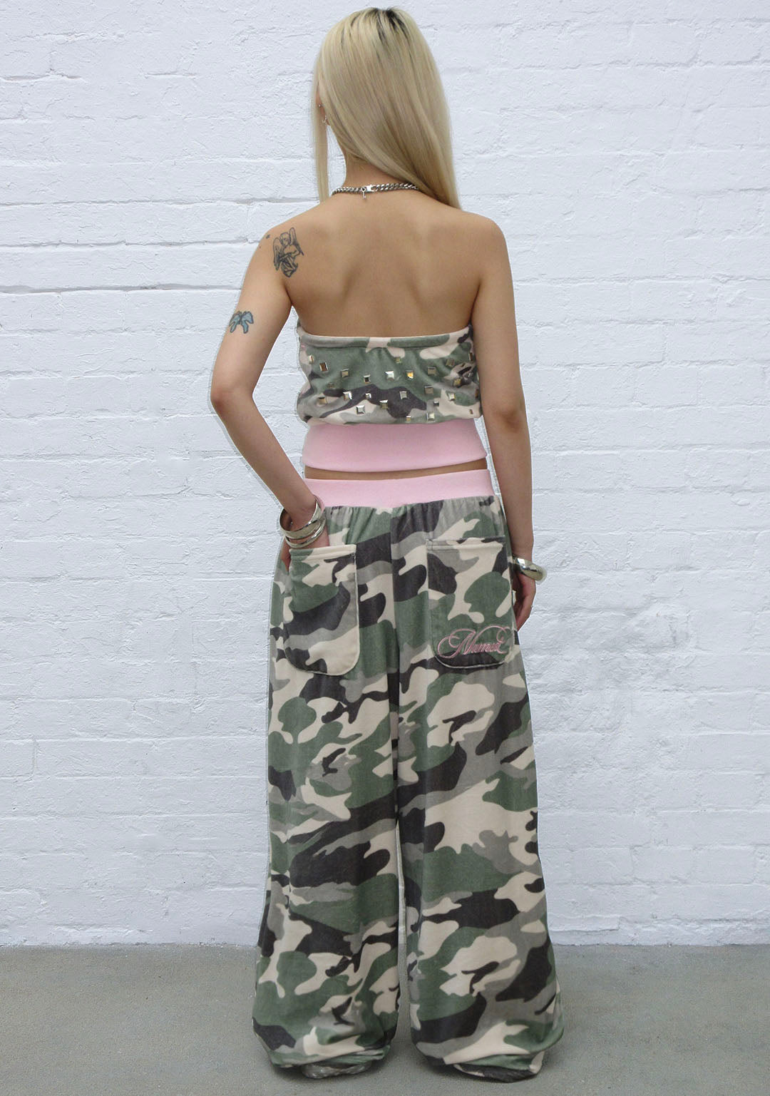 COLLIDE STUDDED VELOUR TUBE TOP CAMO