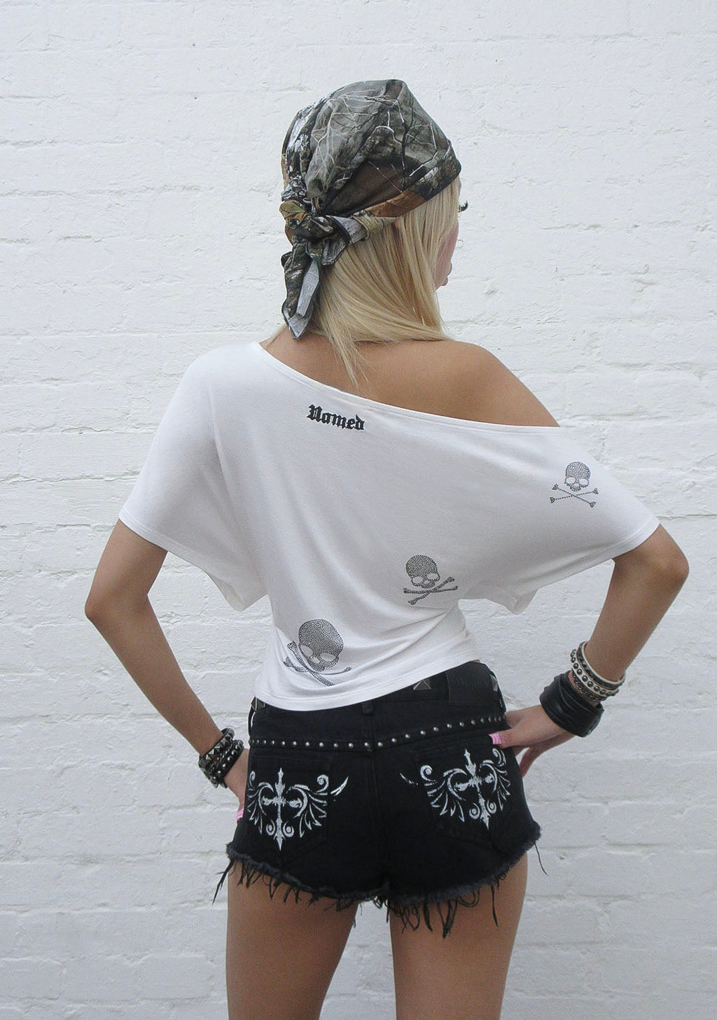 CRYPTIC RHINESTONE OFF THE SHOULDER TOP WHITE