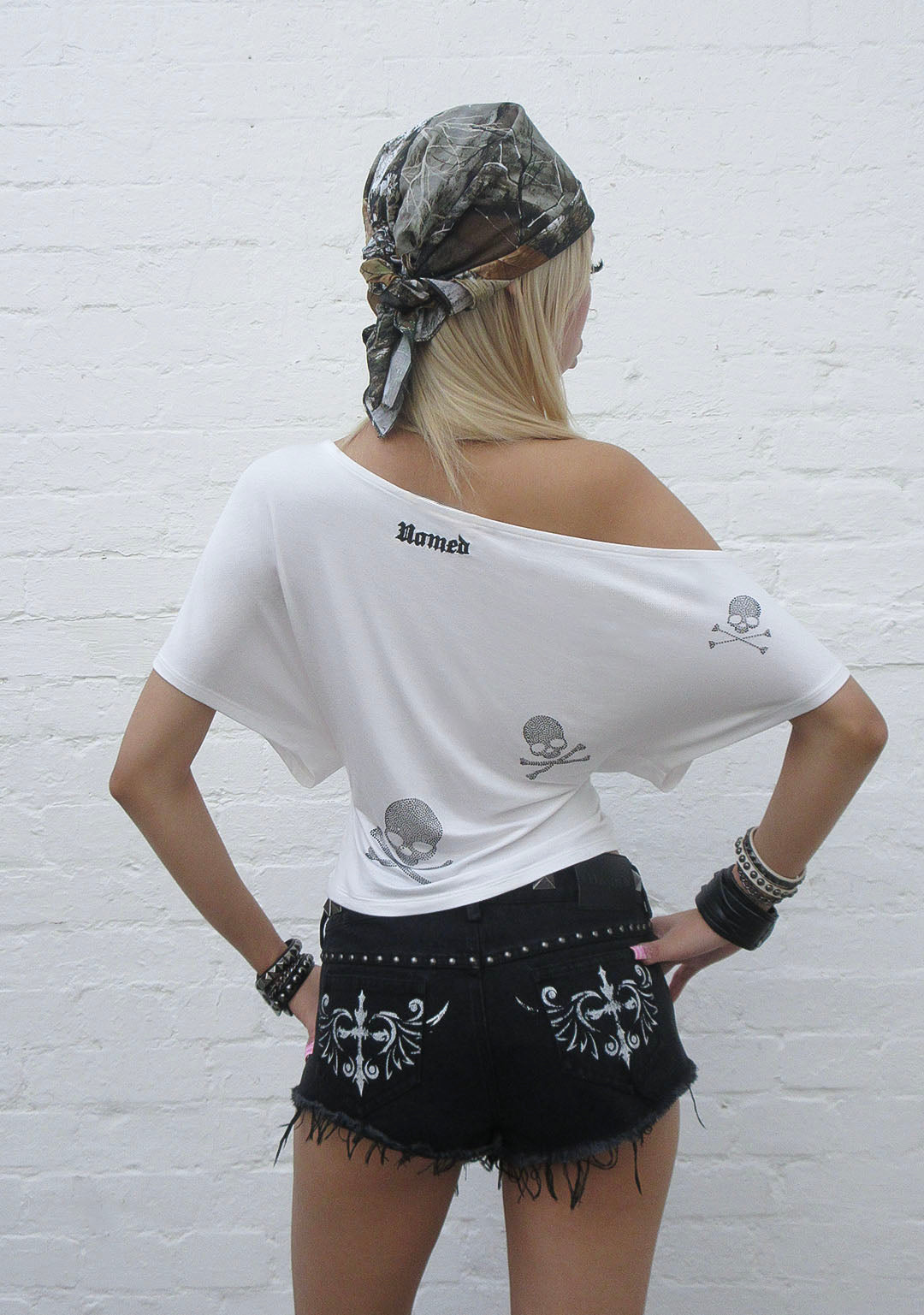 CRYPTIC RHINESTONE OFF THE SHOULDER TOP WHITE