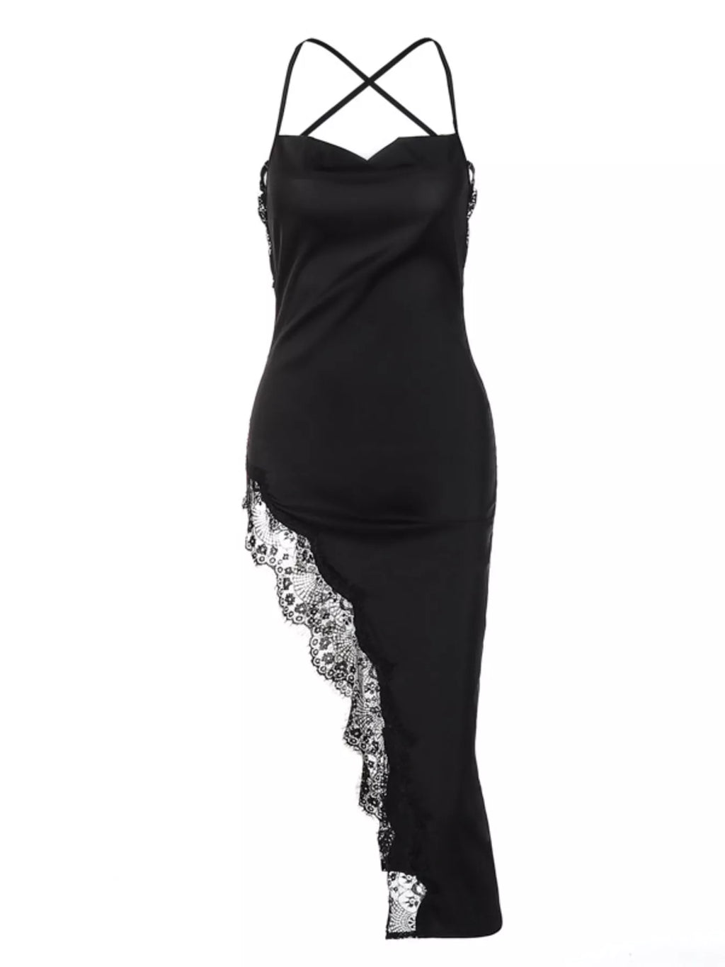 Lace Detail Split Spaghetti Strap Dress