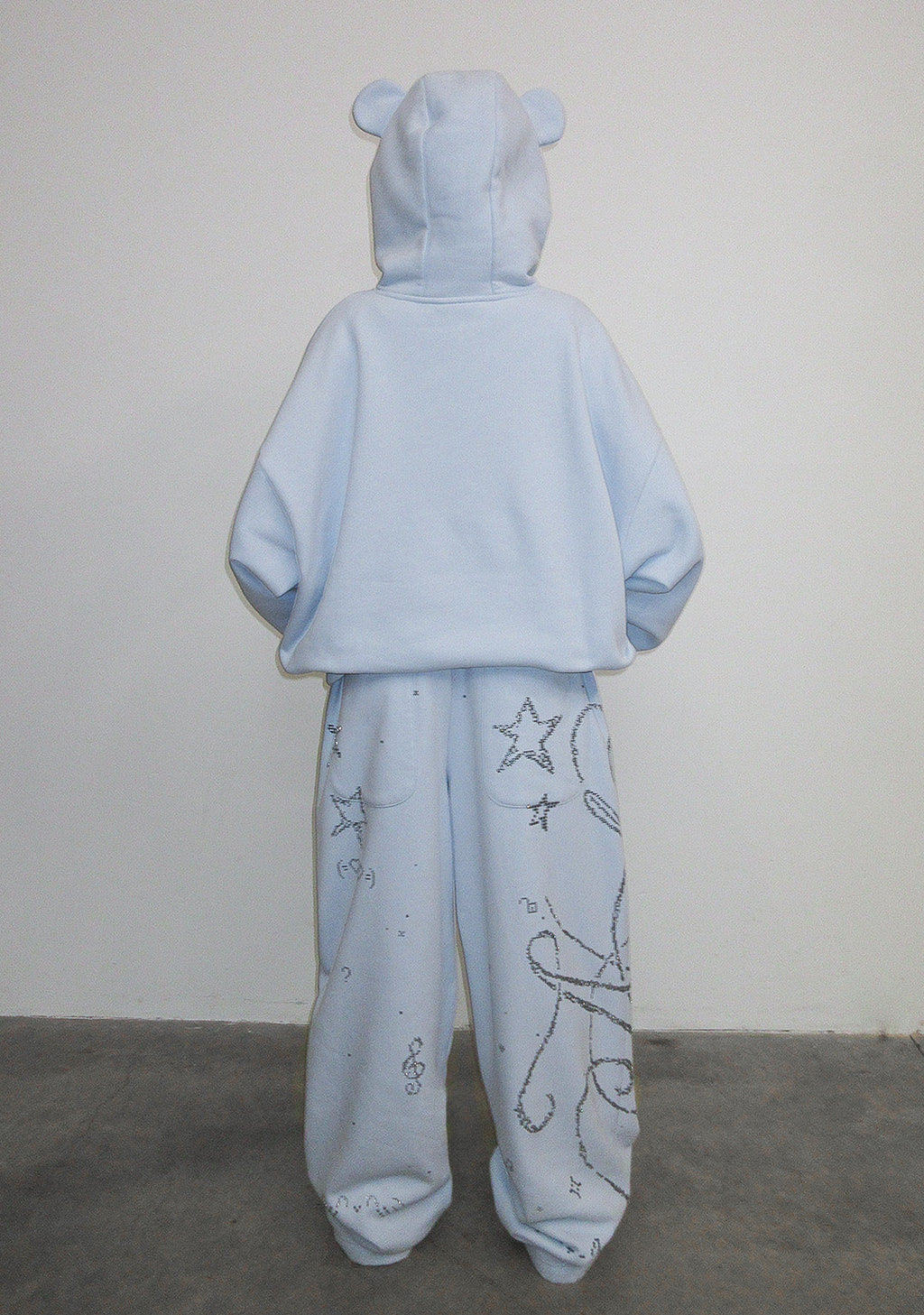 DREAMER RHINESTONE TEDDY PULLOVER HOODIE BABY BLUE