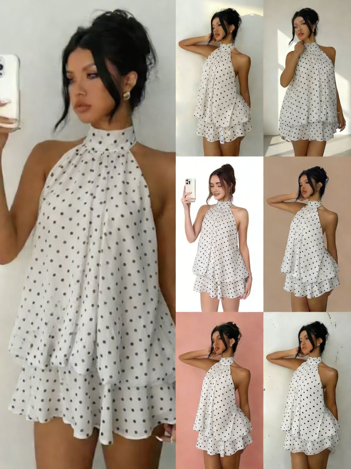 Women's Chiffon Halter Mini Dress – High-Waist Open-Back A-Line Dress