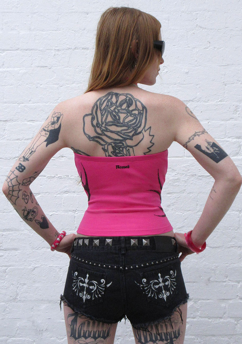 EDGE RHINESTONE TUBE TOP HOT PINK