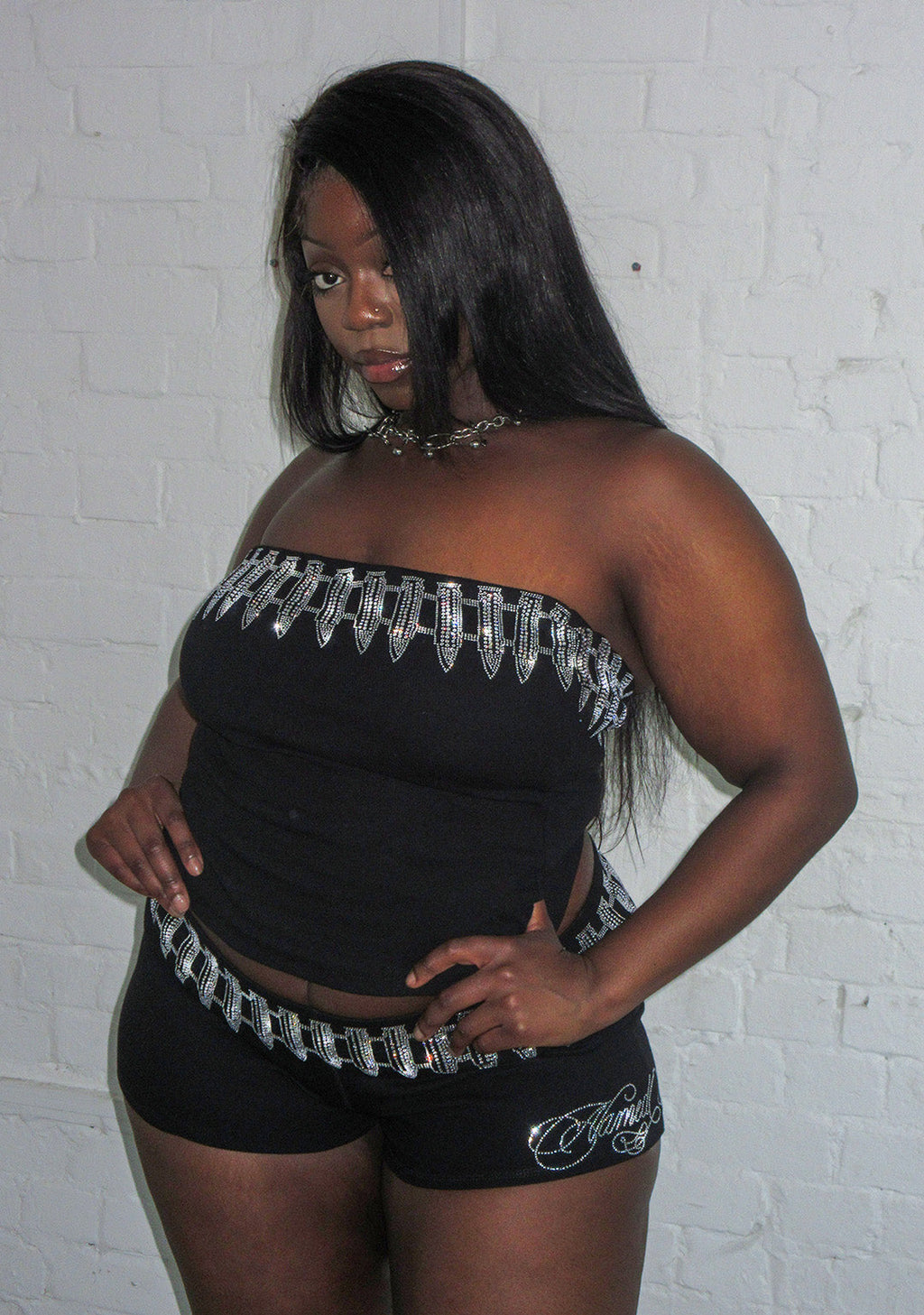 ENEMY RHINESTONE TUBE TOP BLACK