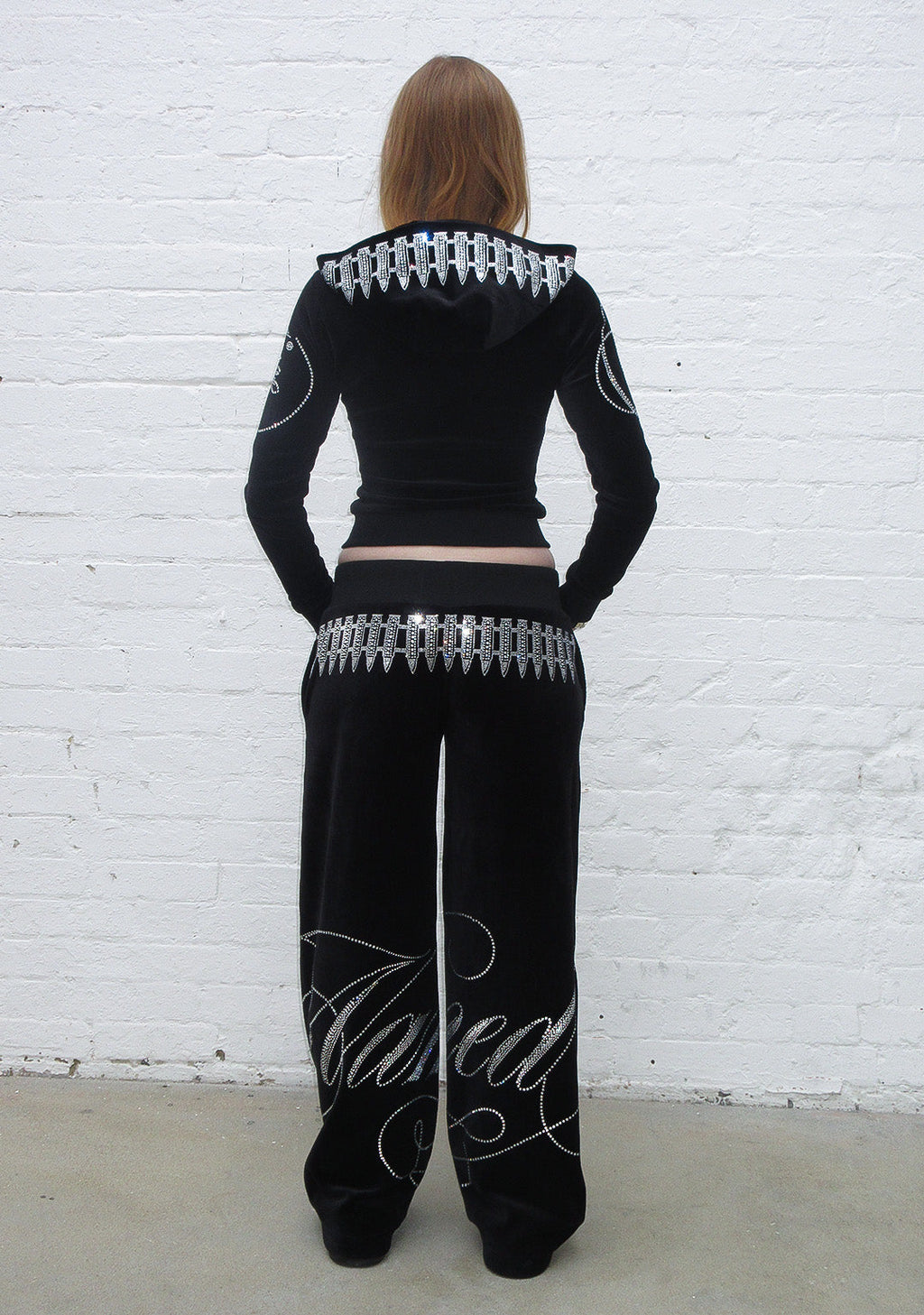 ENEMY RHINESTONE VELOUR ZIP HOODIE BLACK