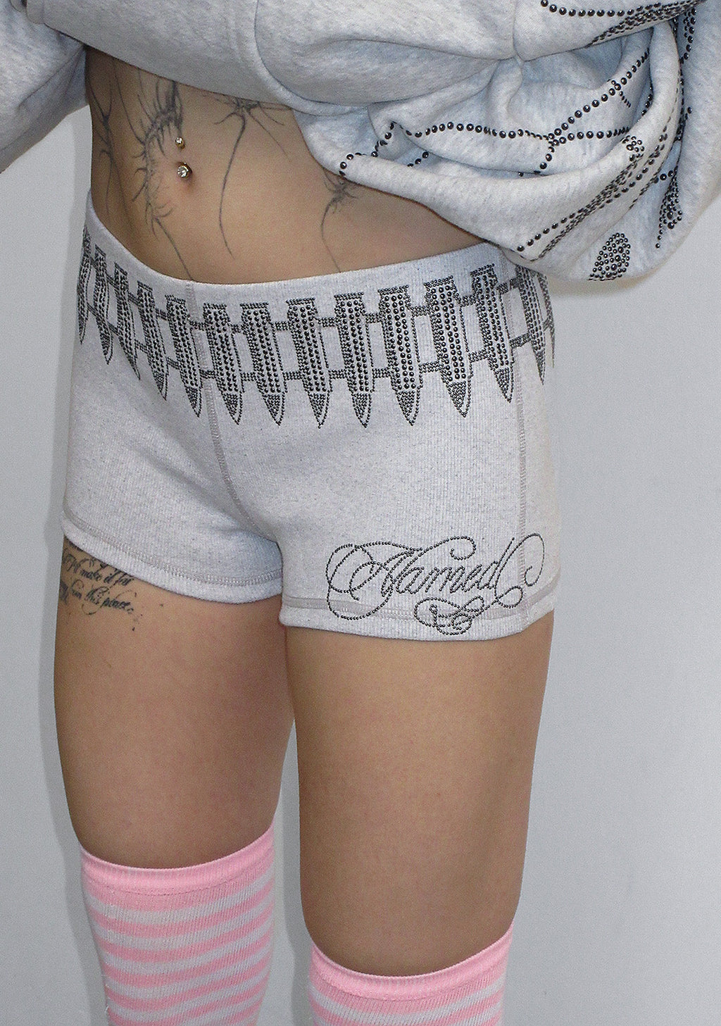 ENEMY STUDDED MICRO HOTPANT SHORTS GREY MARL