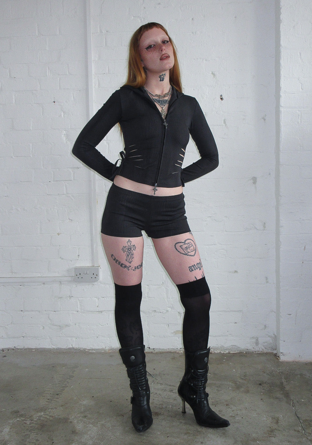 ENVY SNAKESKIN SLASHED SCULPT STRETCH ZIP HOODIE CHARCOAL