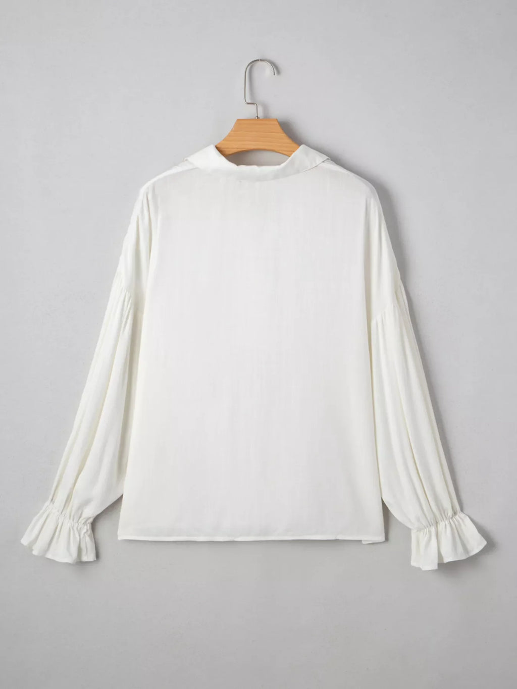 Ruffle Elastic Cuffs Puffy Long Sleeve Button Down Shirt