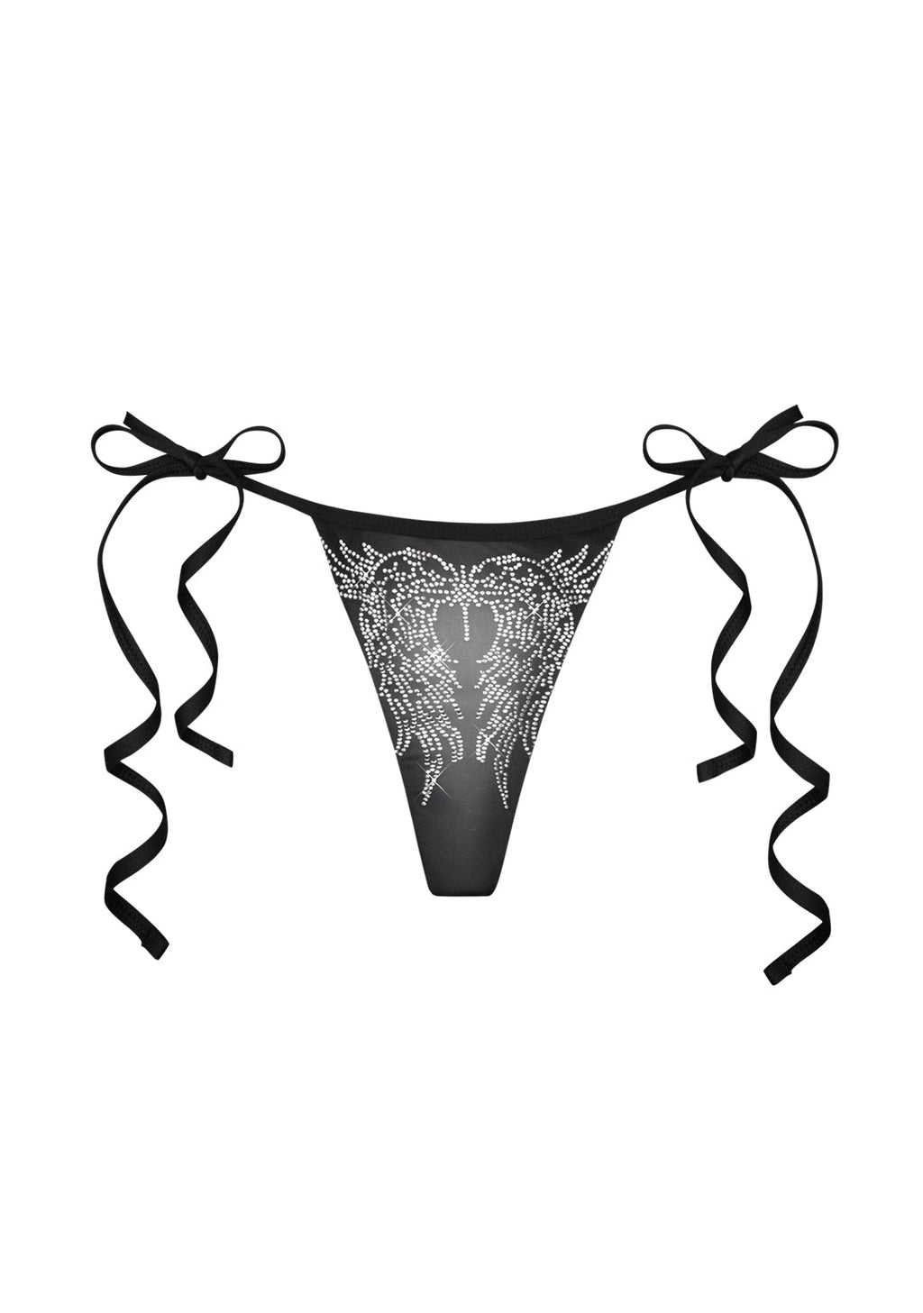 FALLEN RHINESTONE THONG BIKINI BOTTOMS WASHED BLACK