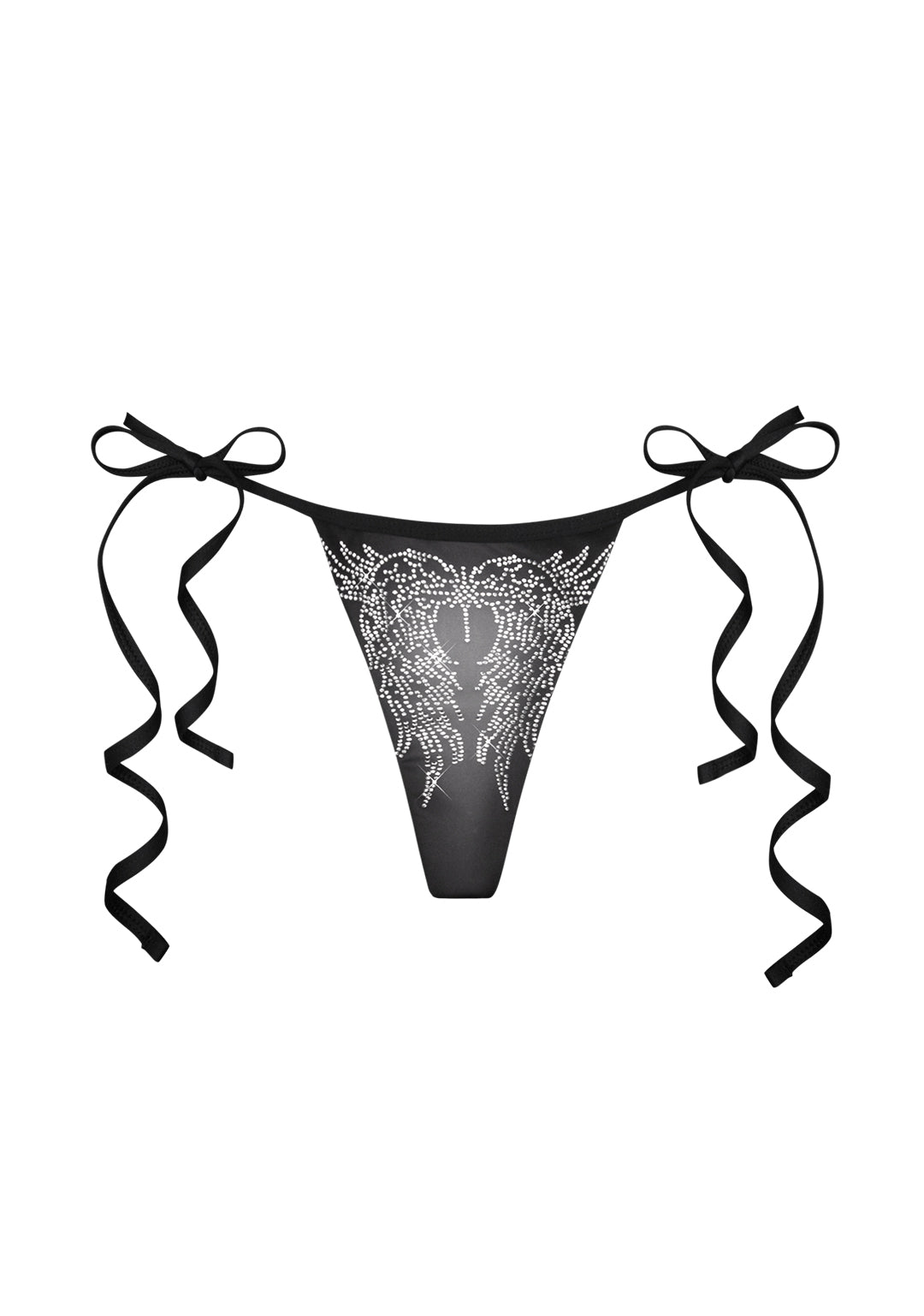 FALLEN RHINESTONE THONG BIKINI BOTTOMS WASHED BLACK