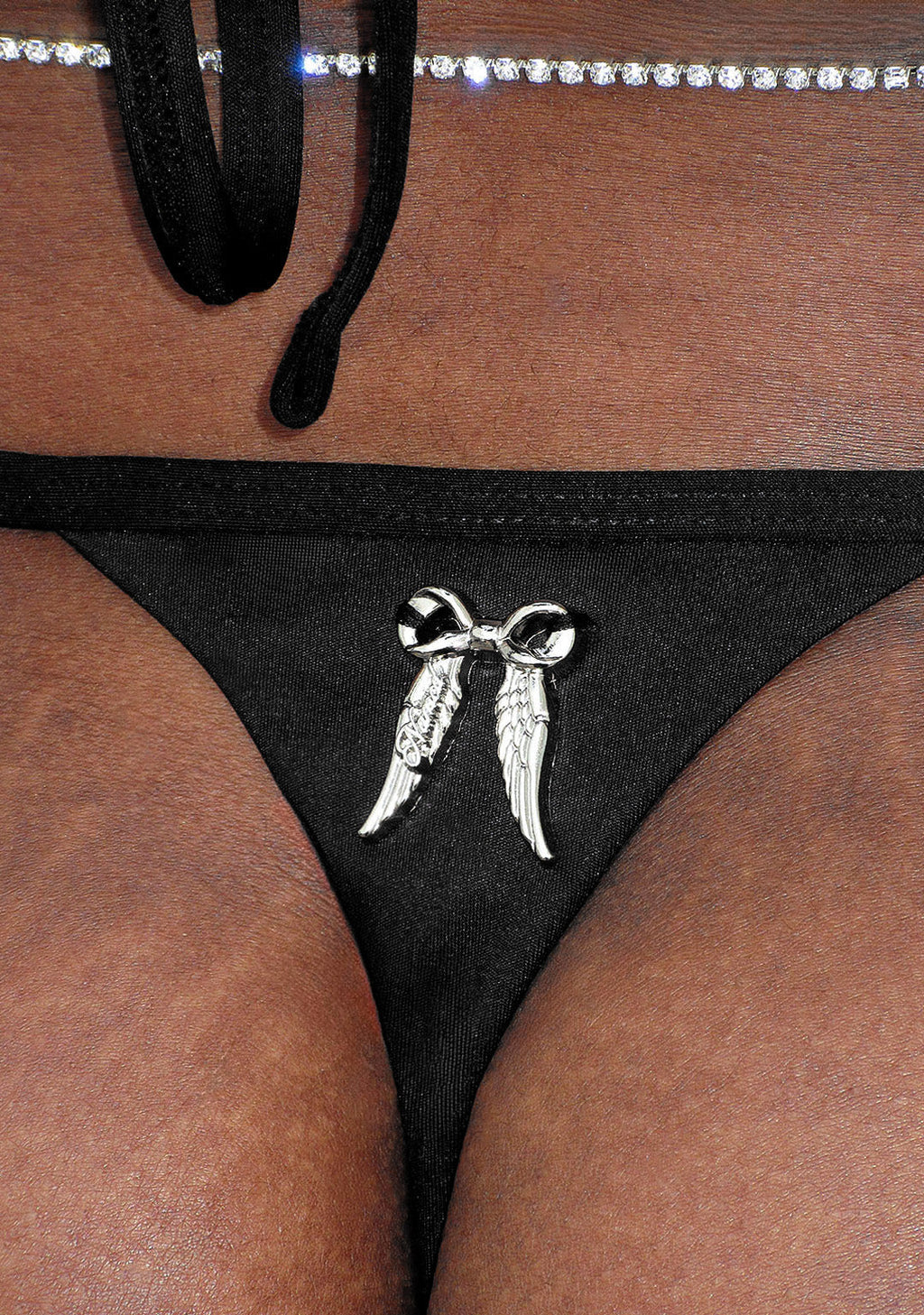 FALLEN RHINESTONE THONG BIKINI BOTTOMS WASHED BLACK