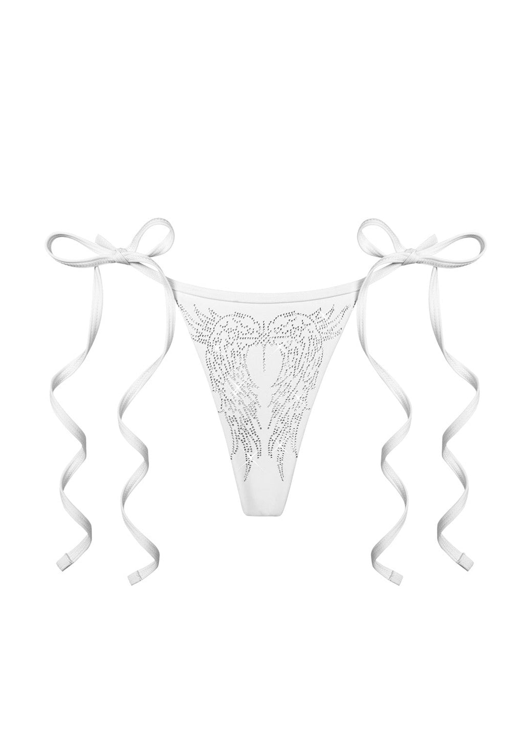 FALLEN RHINESTONE THONG BIKINI BOTTOMS WHITE