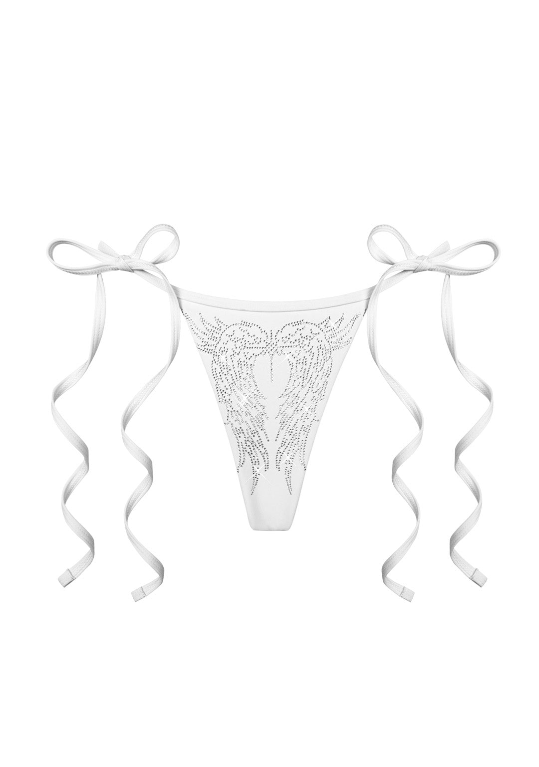 FALLEN RHINESTONE THONG BIKINI BOTTOMS WHITE