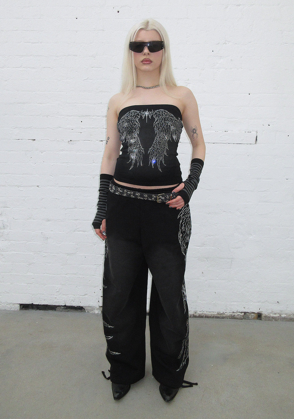 FALLEN RHINESTONE TUBE TOP WASHED BLACK