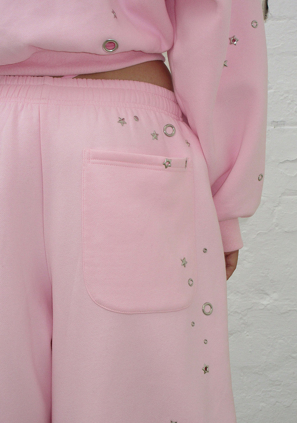 GLITCH EYELET OVERSIZED SWEATPANTS BABY PINK
