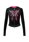 IDOL RHINESTONE VELOUR FITTED ZIP HOODIE BLACK