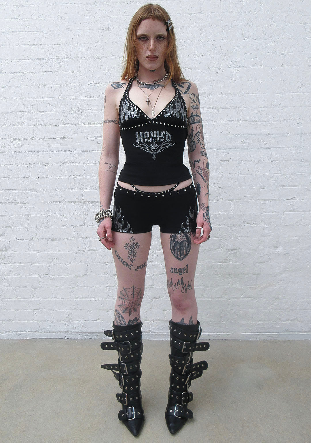 IGNITE RHINESTONE HALTERNECK CAMI TOP BLACK