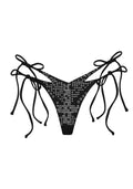 KNIGHT STUDDED DOUBLE STRAP THONG BIKINI BOTTOMS BLACK