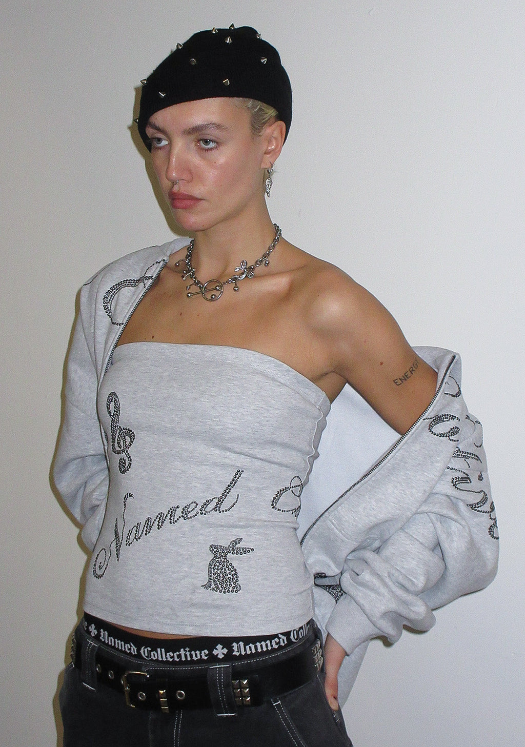 MUSE STUDDED TUBE TOP GREY MARL