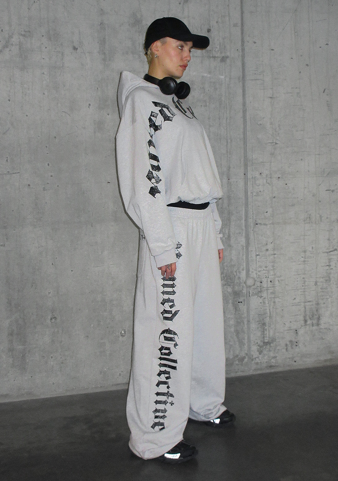 Nth ACTIVE OLD ENGLISH OVERSIZED PULLOVER HOODIE GREY MARL