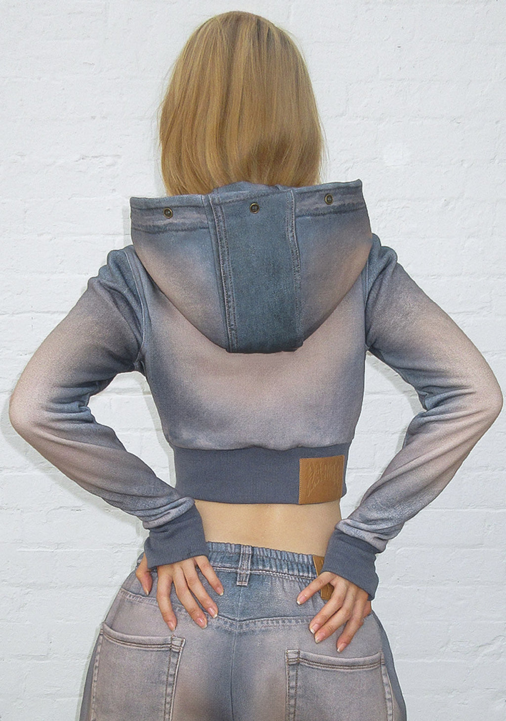 OFF GRID FAUX FUR DENIM EFFECT FITTED ZIP HOODIE WASHED BLUE (DETACHABLE FUR)