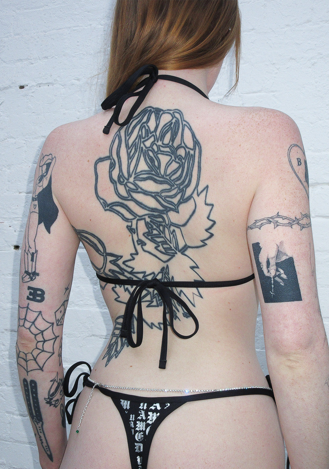 OLD ENGLISH HALTER BIKINI TOP BLACK